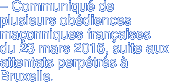 – Communiqué de plusieurs obédiences